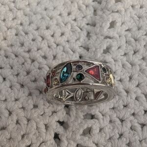 Ring Multicolor Gemstone Silver-Tone Band Size 9